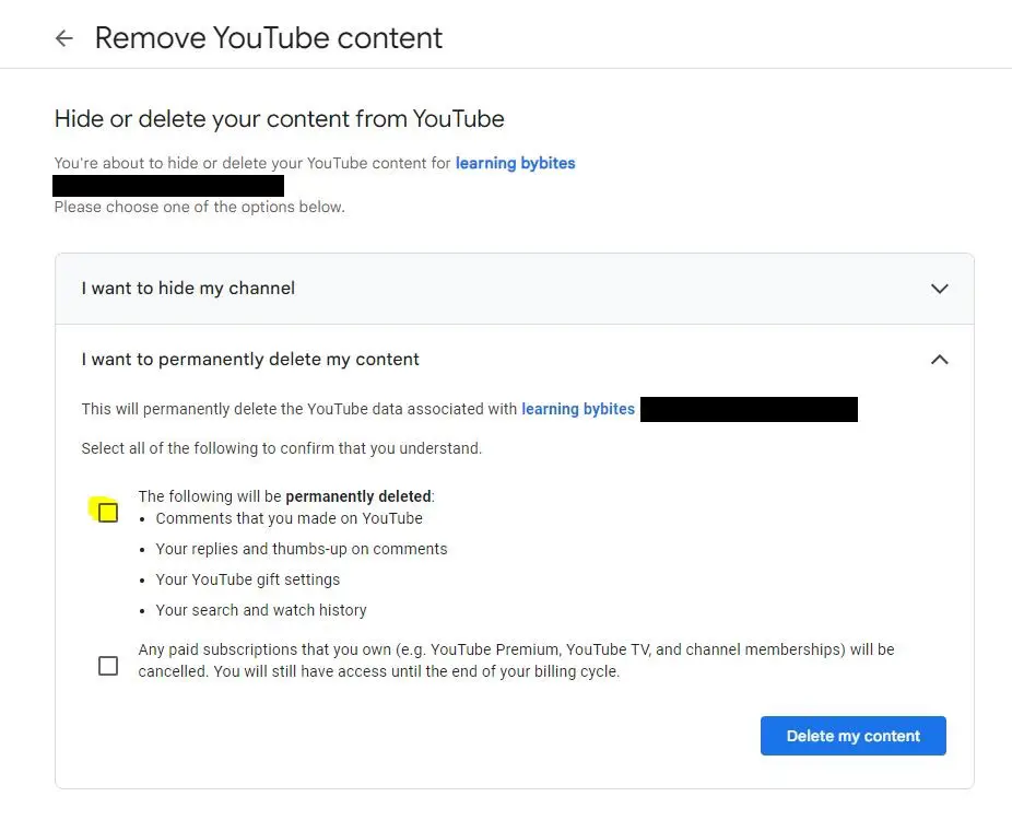 permanently delete YouTube channel