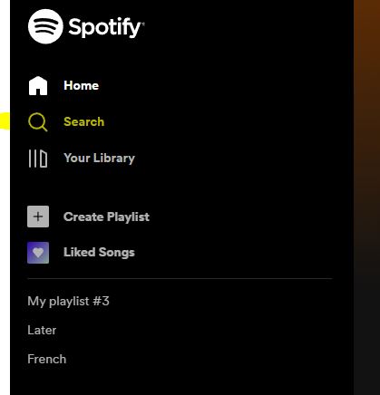 Spotify left menu on desktop