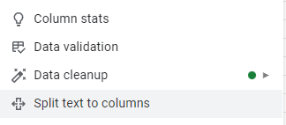 Google sheets data menu