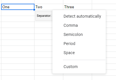 Google sheets split cell delimiter selection